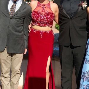 Deep red prom/formal two-piece dress
